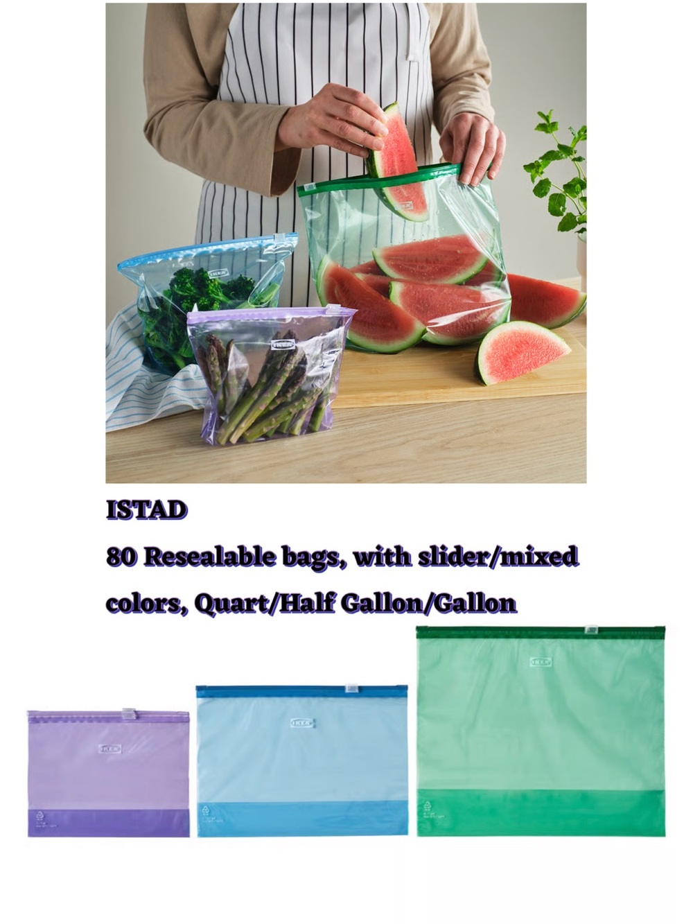 Reusable Slider Storage Bags - Green, Blue, Purple